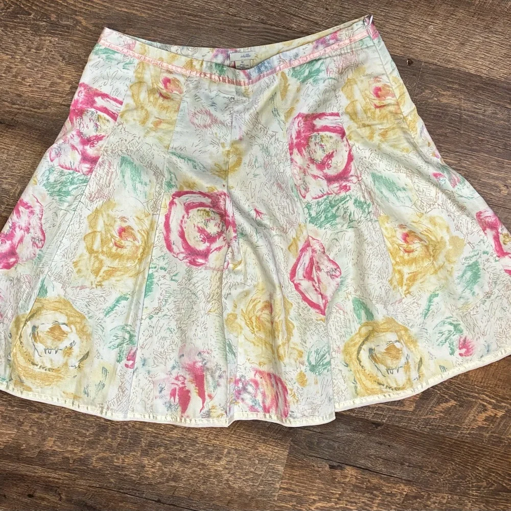 Odille Floral Circle Skirt in Pink, Yellow & Green